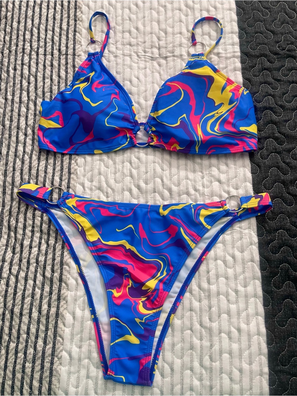 Amazon Blue Multicolor Swirl Low Rise Bikini Set - NWOT - XL